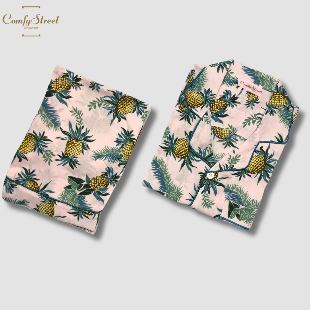 Baby Pink Tropical Pineapple Linen Pjs