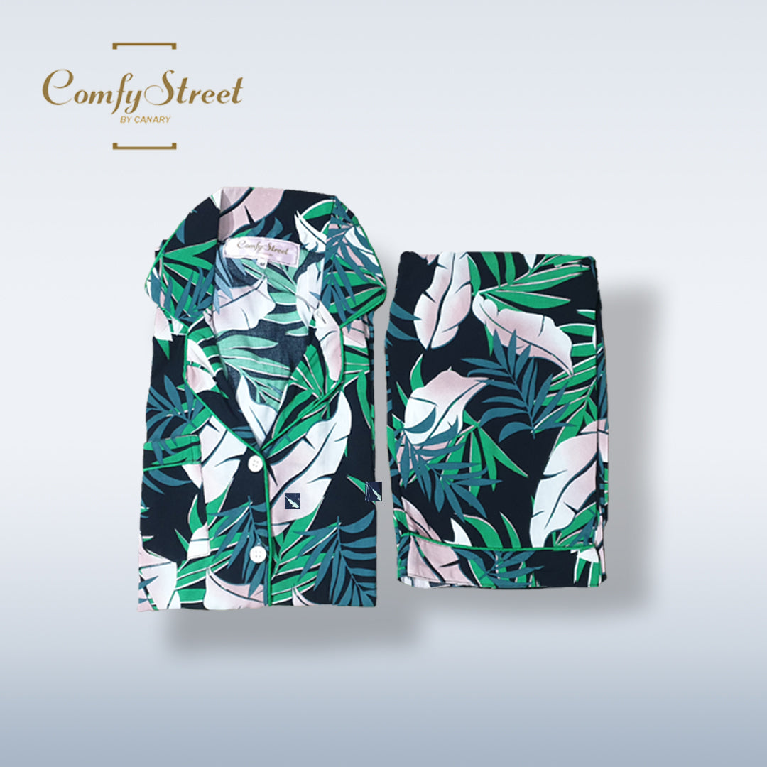 Green Tropical Block Linen Pjs